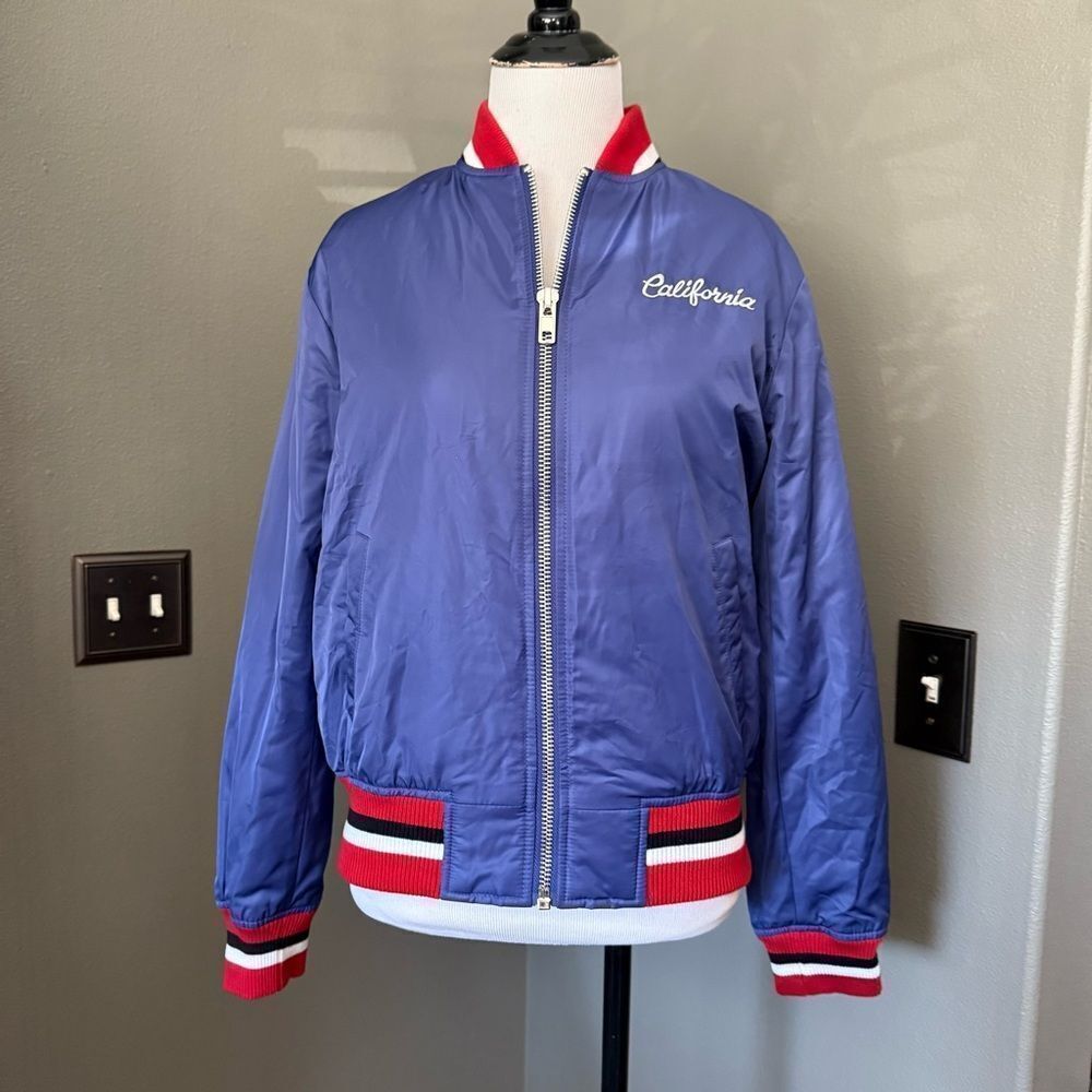 Forever 21 sarin bomber Blue Jacket with Red Trim Tiger